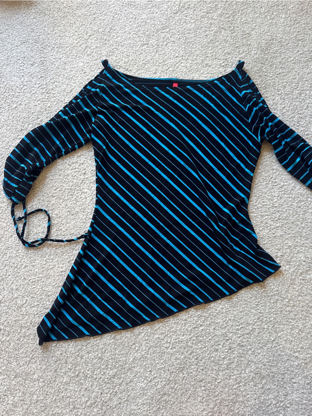Tempted Black and Teal Striped boat neck blouse